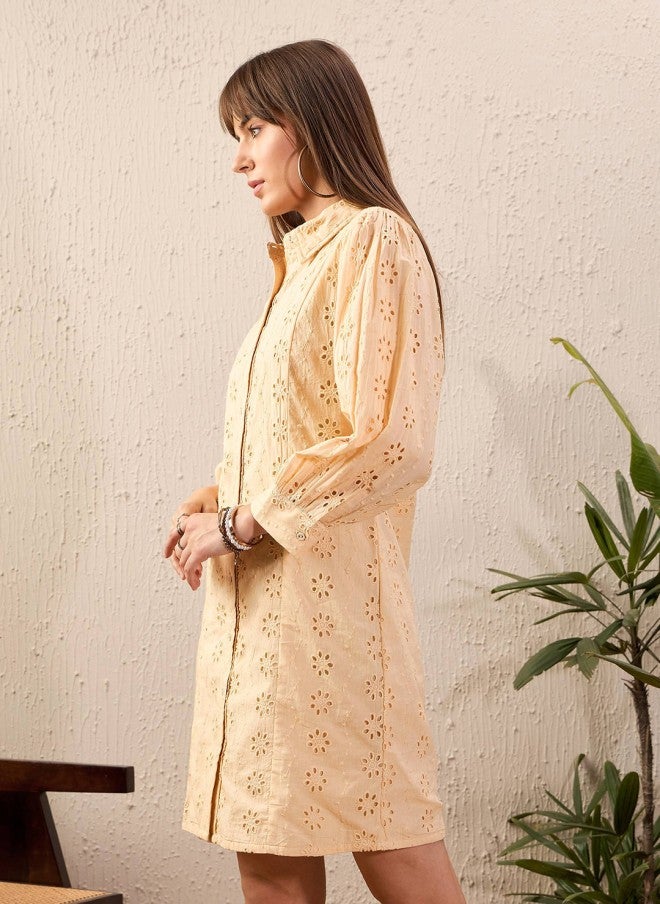 ساسافراس فستان قميص بيج مطرز للنساء - Image 4