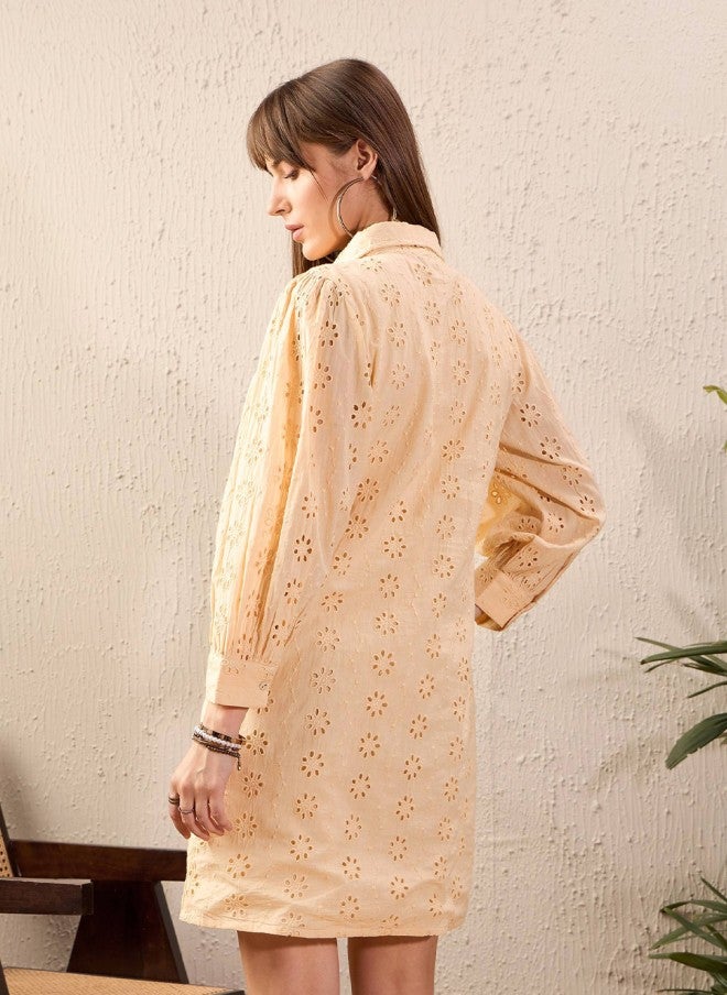 ساسافراس فستان قميص بيج مطرز للنساء - Image 5