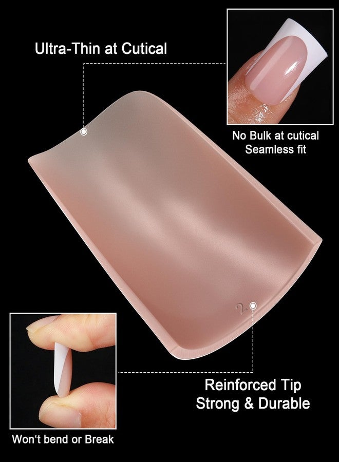 OIFEN 16 Sizes Short Duck Nails Press on, 32pcs Deep White French Tip Gel Nails for Women Manicure with Glue & Stick, Nude French - Image 4