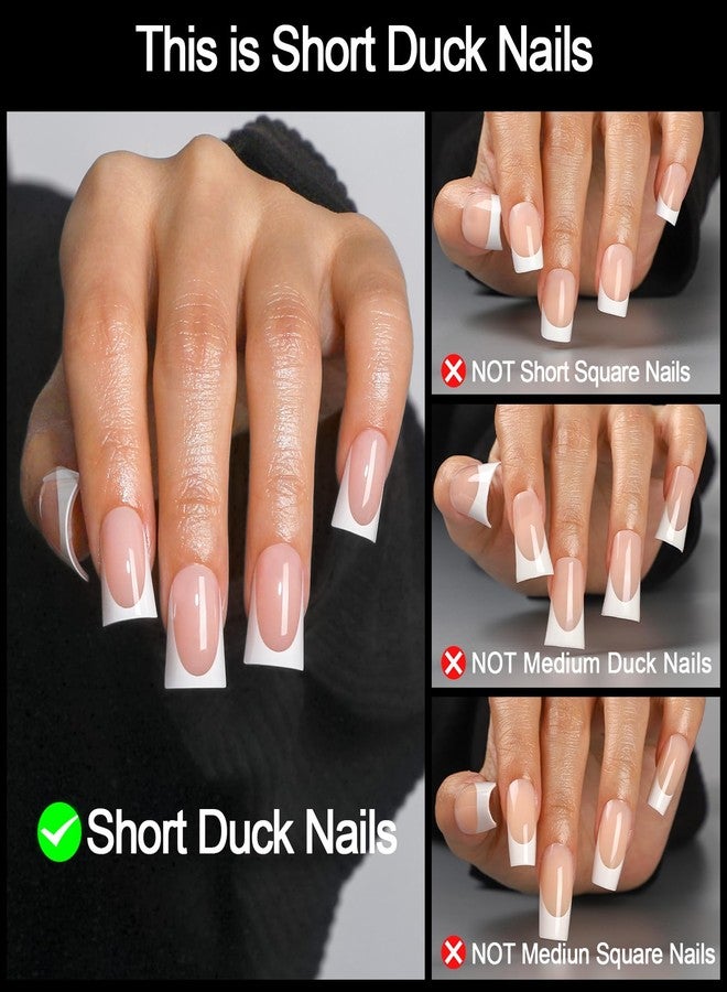OIFEN 16 Sizes Short Duck Nails Press on, 32pcs Deep White French Tip Gel Nails for Women Manicure with Glue & Stick, Nude French - Image 2