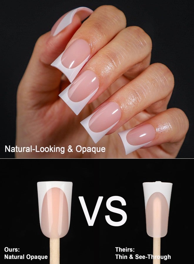 OIFEN 16 Sizes Short Duck Nails Press on, 32pcs Deep White French Tip Gel Nails for Women Manicure with Glue & Stick, Nude French - Image 3