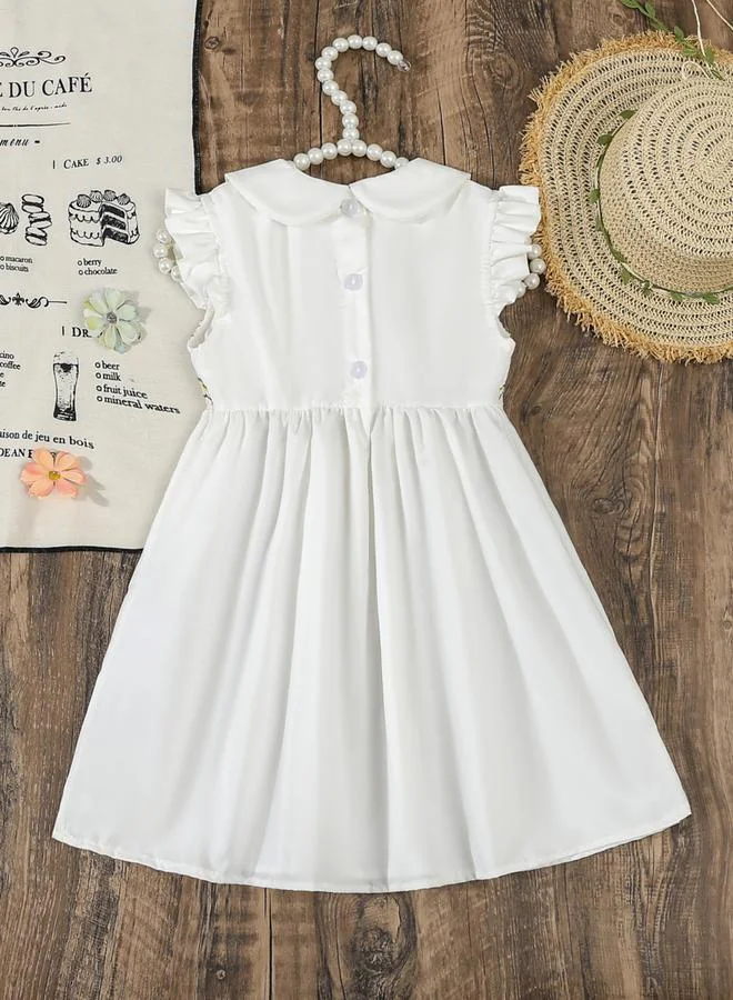 تايك تو فستان مطرز بأكمام كشكش للأطفال