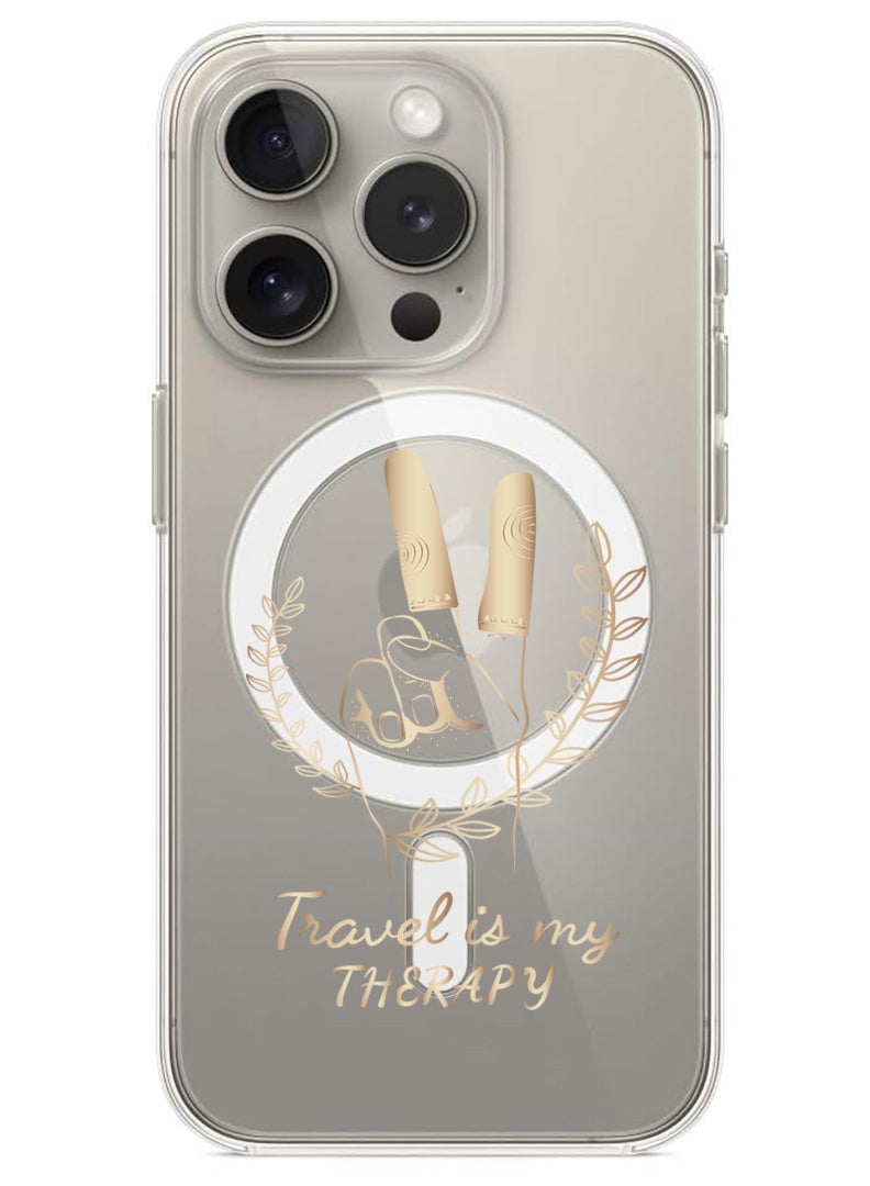 Theodor Magnetic Case for iPhone 15 Pro 6.1-inch Compatible with MagSafe Wireless Charging, Shockproof Phone Bumper Cover Travel is my Therapy - Image 1