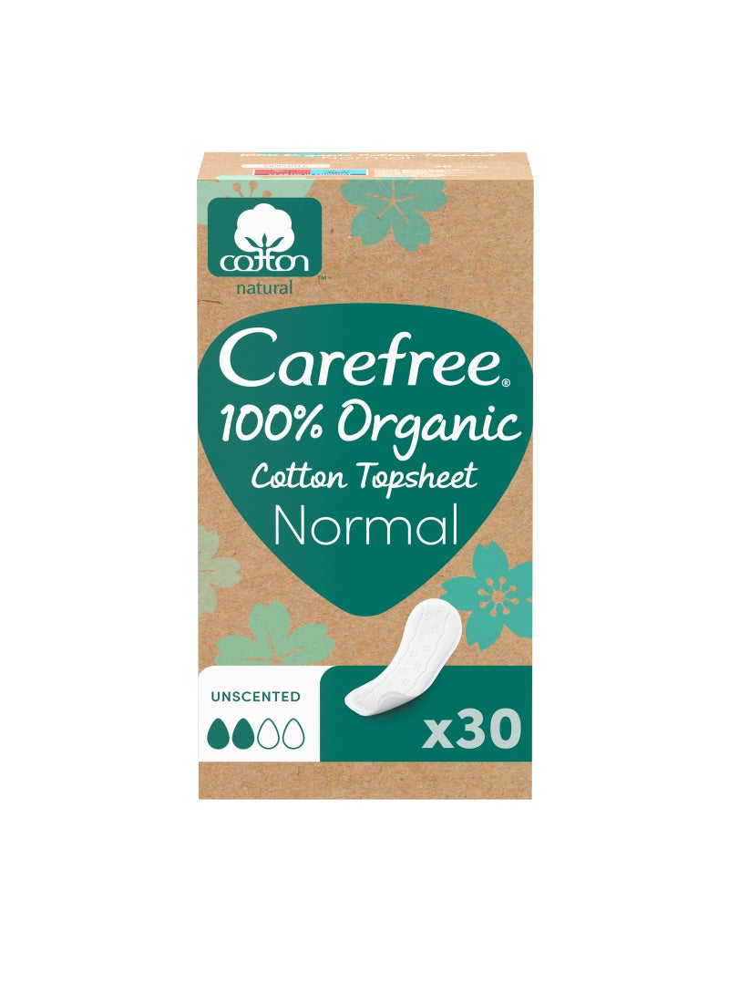 Carefree Organic Cotton Liners Dermatologically Tested Fragrance Free Normal Size 30 Pcs  - Image 1