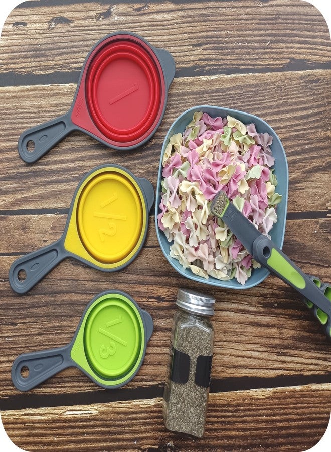 Hotsyang Collapsible Measuring Cups and Spoons Set,16 Pcs Portable Silicone Measuring Cups and Spoons for Liquid & Dry Measuring, Food Grade Silicone Measuring Tools Set, Yellow Green(Random Rainbow) - Image 5