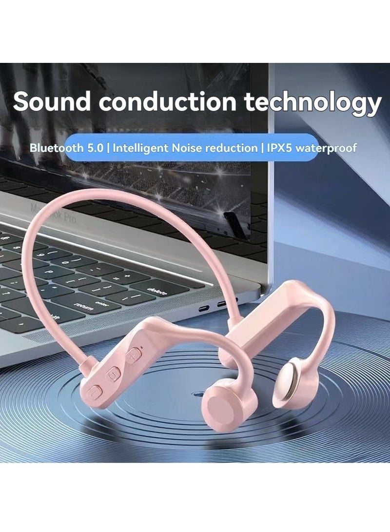 Wireless Bluetooth Bone Conduction Headphones with Long Battery Life for Sports - Neckband, Non-In-Ear, Hands-Free Bluetooth Earphones (Pink) - Image 2