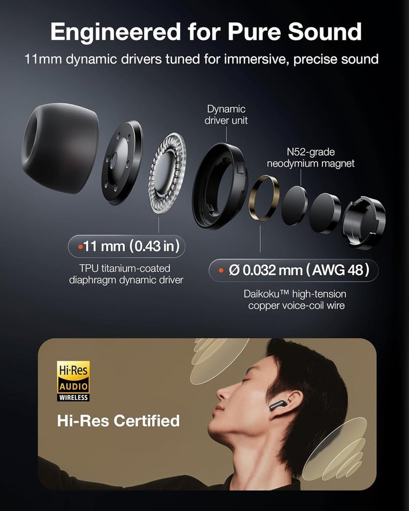 Viaim RecDot AI Earbuds - AI Meeting Assistant with Real-Time Transcription & Translation (16 Languages), FlashRecord, 48dB ANC, To-Do Lists & Summaries - Black - Image 3