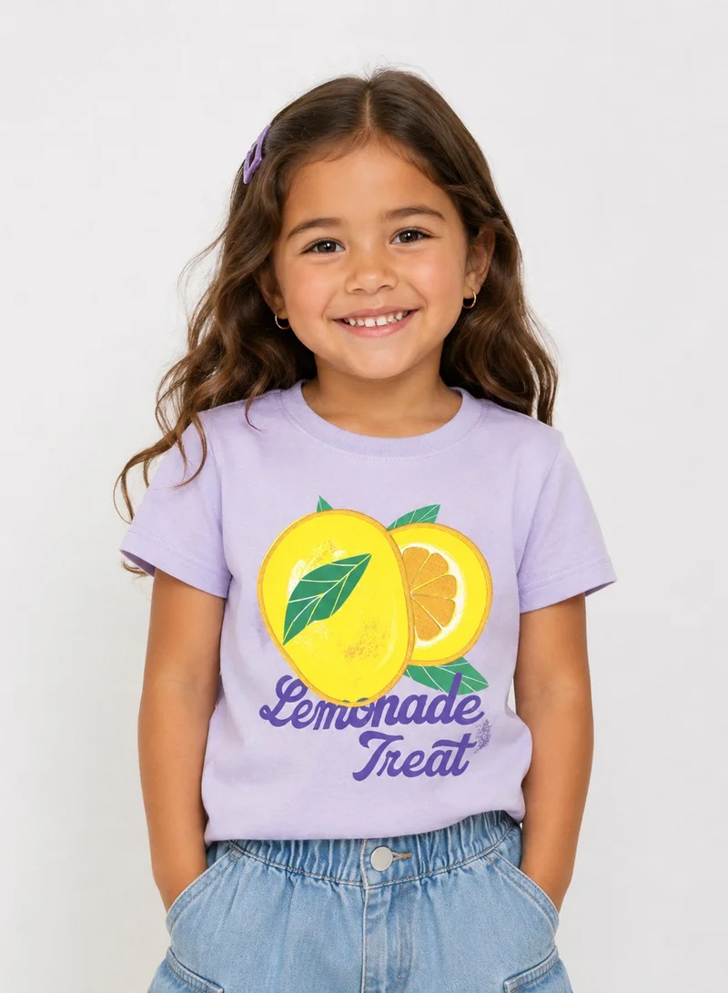 فكتور اند جين Girls Lemonade Treat Embellished T-Shirt (Lavender- Relaxed Fit)