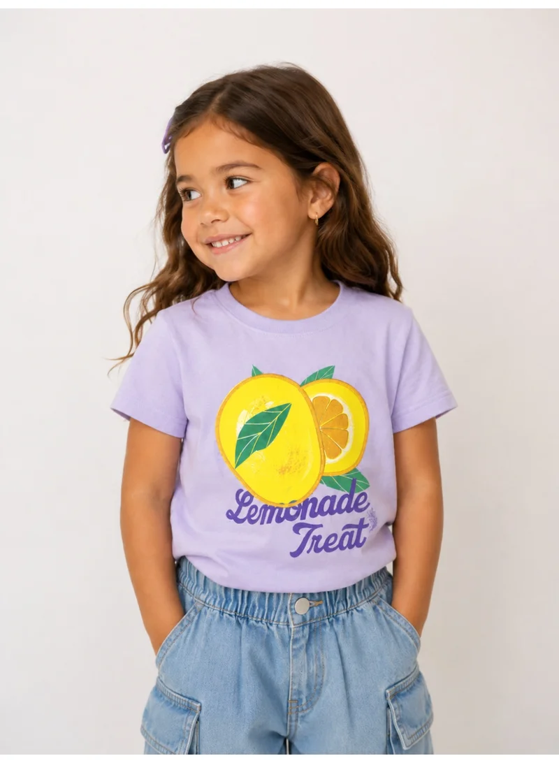 Victor And Jane  Girls Lemonade Treat Embellished T-Shirt (Lavender- Relaxed Fit) for Women | Best Price UAE
