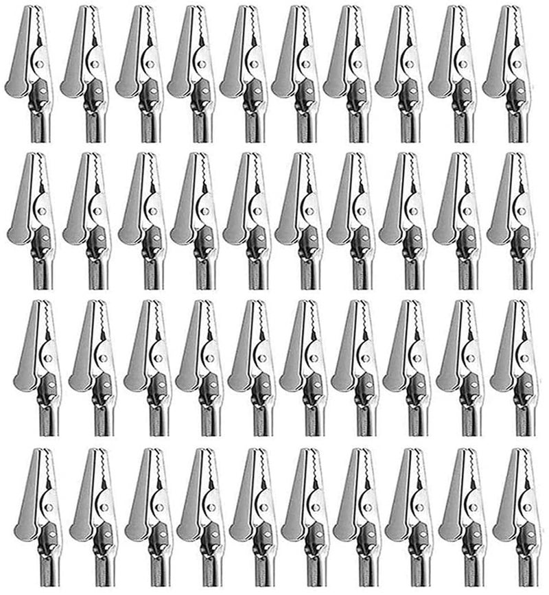 bnafes Alligator Clip Spring Clamps 51mm2inch test line Crocodile Clip Silver Tone Alligator Clips Nickel Plated Crocodile Clamps used in laboratory electric testing work and Cable Lead Clip 40Pcs