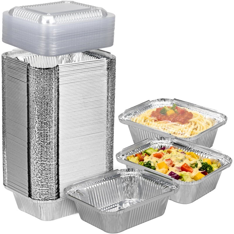 Benestanti 1 Lb Small Disposable Aluminum Pans with Plastic Lids(100 Pack-5"Ã—4") 16 oz Capacity Mini Tin Foil Pans with Lids,Take Out Food Containers Trays for Catering, Meal Prep,Baking,Roasting,Freezer Safe - Image 1