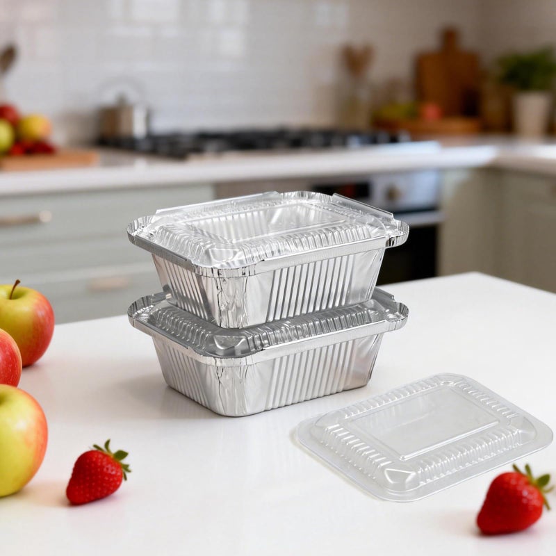Benestanti 1 Lb Small Disposable Aluminum Pans with Plastic Lids(100 Pack-5"Ã—4") 16 oz Capacity Mini Tin Foil Pans with Lids,Take Out Food Containers Trays for Catering, Meal Prep,Baking,Roasting,Freezer Safe - Image 2