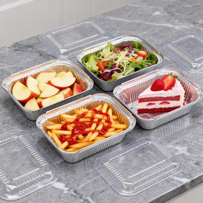 Benestanti 1 Lb Small Disposable Aluminum Pans with Plastic Lids(100 Pack-5"Ã—4") 16 oz Capacity Mini Tin Foil Pans with Lids,Take Out Food Containers Trays for Catering, Meal Prep,Baking,Roasting,Freezer Safe - Image 5