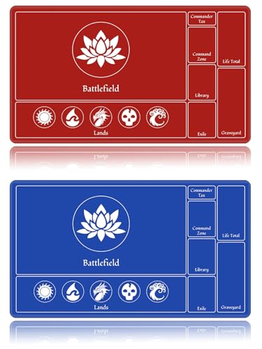 EDGFRTOIO Card Playmat Stitched with Magic Zones Game Mats Tabletop 24x14 inch for MTGTCG Card Battles Commander Deck Gaming Desk Mat Duel Mat Card Gameplay Mats for Beginner Red Blue 2 Pack - Image 1