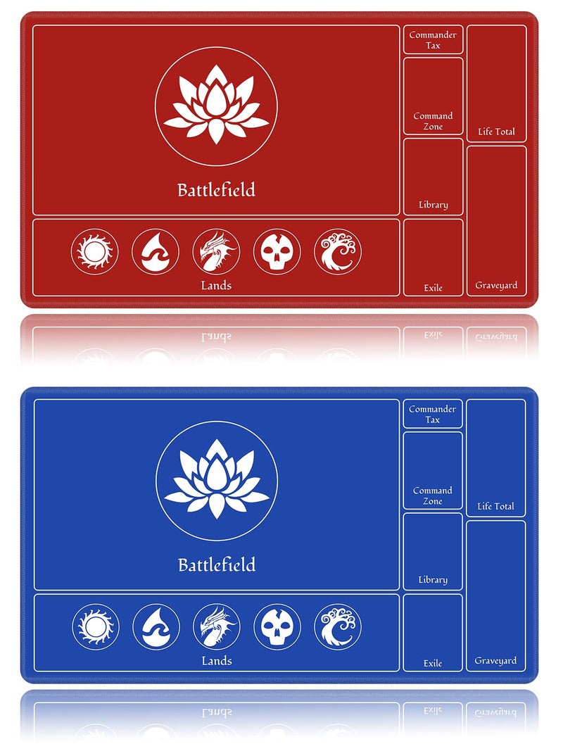 EDGFRTOIO Card Playmat Stitched with Magic Zones Game Mats Tabletop 24x14 inch for MTGTCG Card Battles Commander Deck Gaming Desk Mat Duel Mat Card Gameplay Mats for Beginner Red Blue 2 Pack - Image 2