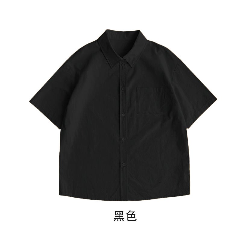 Pure Cotton Single Bag Short Sleeve Men'S And Women'S Solid Color Shirt Top Light Plate Literary Style Loose Cardigan Jacket - Image 5