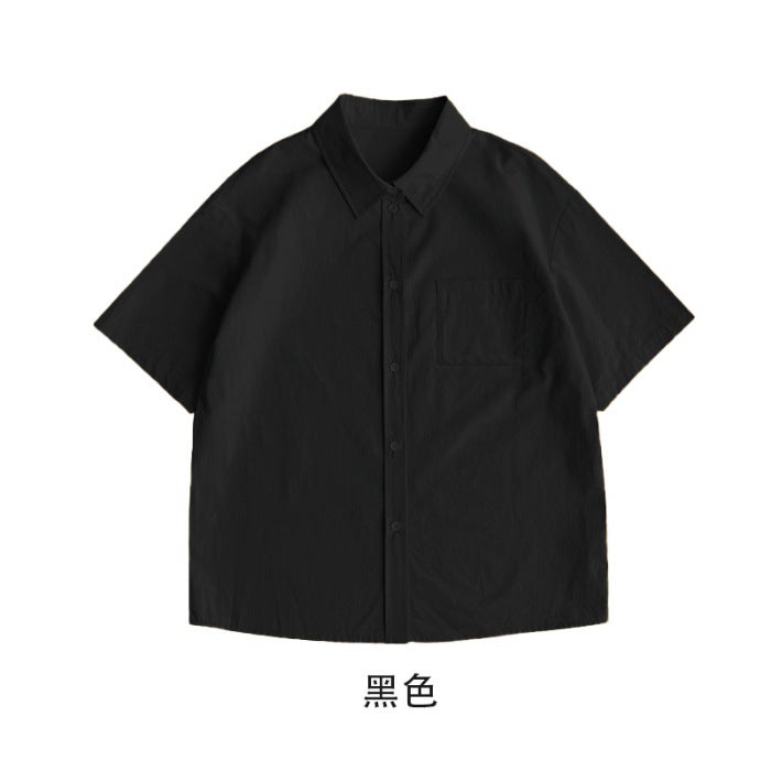 Pure Cotton Single Bag Short Sleeve Men'S And Women'S Solid Color Shirt Top Light Plate Literary Style Loose Cardigan Jacket - Image 1