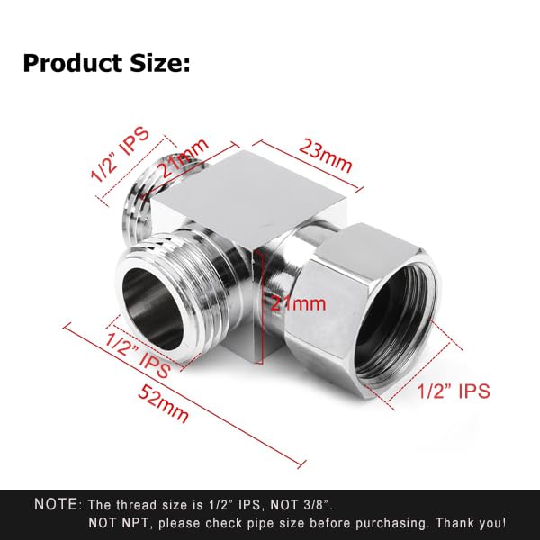 orhemus 1/2" Brass Chrome 3 Way Diverter, Hose Fitting Tee, T Shape Adapter Connector for Angle Valve Hose, Bath Shower Arm, Toilet Bidet Sprayer Faucet - Image 2