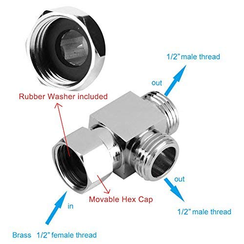 orhemus 1/2" Brass Chrome 3 Way Diverter, Hose Fitting Tee, T Shape Adapter Connector for Angle Valve Hose, Bath Shower Arm, Toilet Bidet Sprayer Faucet - Image 3