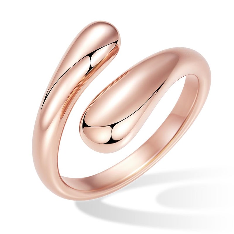 Poxtex Rose Gold Wedding Band Rings for Women Size 10, Adjustable Signet Stainless Steel Statement Rings, Rose Gold Jewelry - Image 1