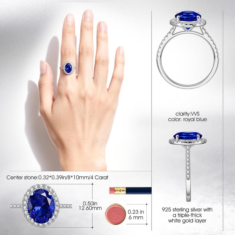 ININY Certified 4ct Lab Grown Royal Blue Sapphire Ring for Women, Princess Diana Inspired Engagement Ring, Anniversary, September Birthstone Fine Jewelry Gift with Certification & Gift Box - Image 2