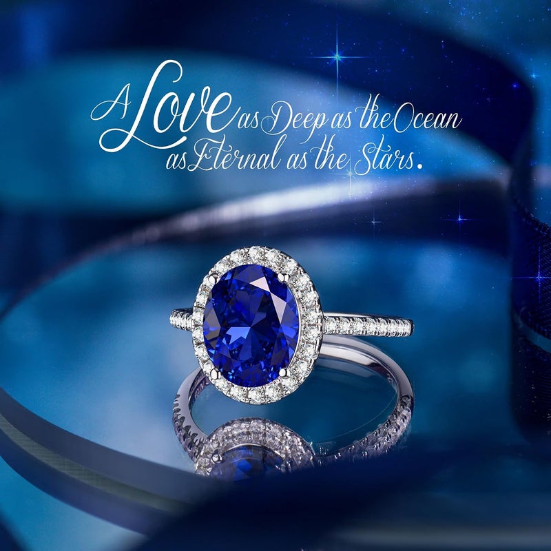 ININY Certified 4ct Lab Grown Royal Blue Sapphire Ring for Women, Princess Diana Inspired Engagement Ring, Anniversary, September Birthstone Fine Jewelry Gift with Certification & Gift Box - Image 5