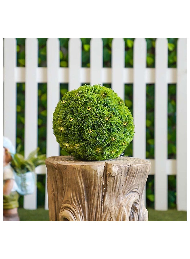 DANUBE HOME Artificial Topiary Ball With Led Solar Light Decorative Plastic Round Plant Decor Uv Resistant Faux Plants Greenery Artificial Plant For Home Garden Indoor Outdoor 28 cm Green - Image 1