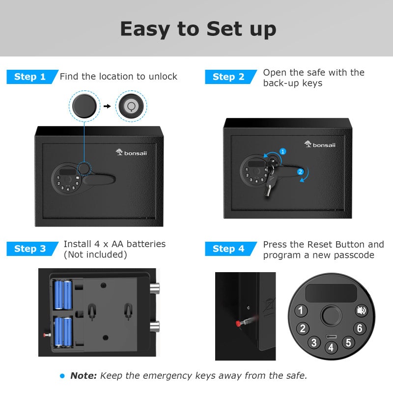 Bonsaii Safe, 0.6 Cubic Safe Box with Electronic Keypad, Removable Shelf, for Valuables Jewelry and Documents in Home, Hotel, or Business, 9.84" x 13.78" x 9.84" Inches, SF002 - Image 5