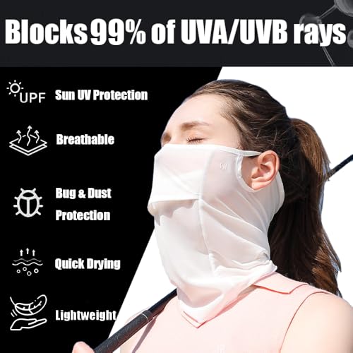 M-YOUNG Neck Gaiter Face Mask with UV Protection Face Cover for Sun Protective Balaclava Bandana for Women, Golf Mask(US, Alpha, One Size, White) - Image 2