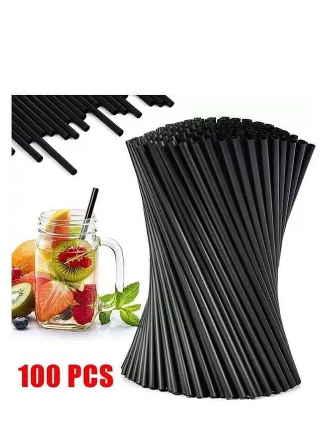 100-Piece Disposable Drinking Straws,Individually Wrapped Plastic Drinking Straws,Jumbo Smoothie Straws Boba Straws,Large Wide-mouthed Milkshake Straw,for Home,Restaurant,Valentine's Day Parties,Birthday Celebrations,Bridal Showers,6*230mm,Black - Image 1
