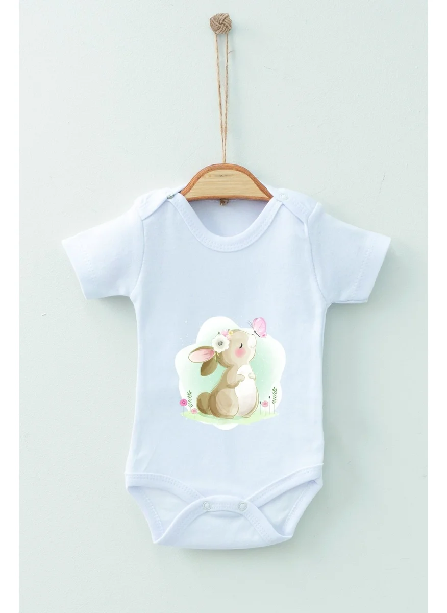 ادا بيبيك تشوكوك Ada Baby Kid Adabebek Watercolor Rabbit Themed Short Sleeve Badi Baby Bodysuit