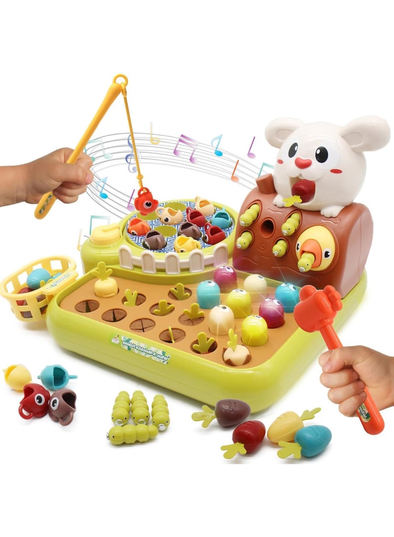 SOLARAE Light Up Fishing Game Toys, Rotating Fishing Game with Music, Hammering Pounding Toy, Magnetic Fishing Game, Whack a Mole Game, Party Game Toys for Kids Age 4 5 6 7 8 and Up - Image 1