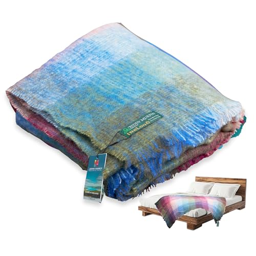 Genuine Irish Angora Mohair  Wool Throw Blanket Imported from Ireland 72x54 Inches Traditional Celtic Style Super Soft Feel  Warmth Plaid Multicolor