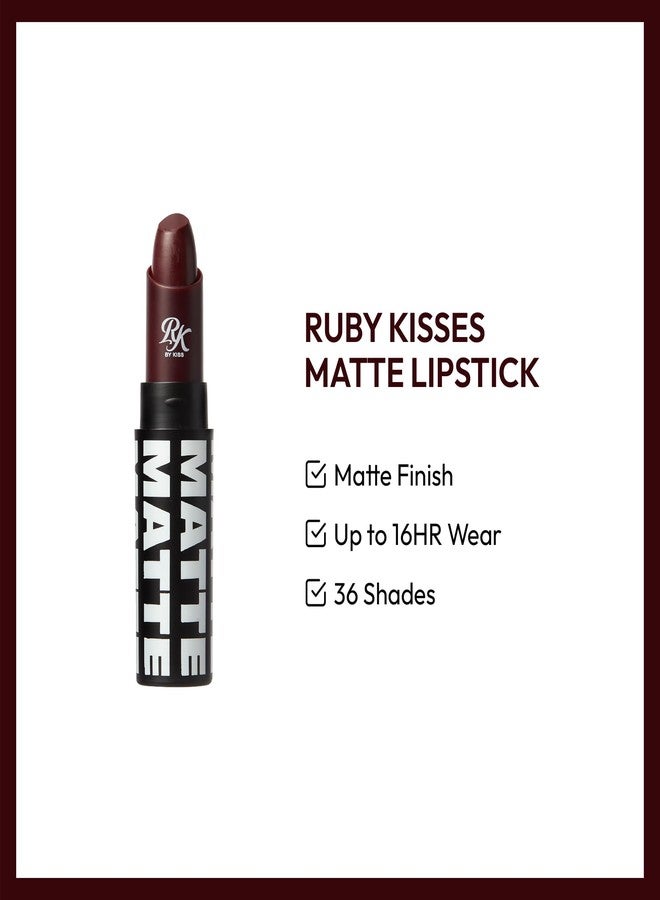Ruby Kisses Lipstick, Matte Finish, Long-Lasting, Highly Pigmented, Smooth Apply, Full Coverage Lip Color Makeup (Berry Bossy) - Image 3