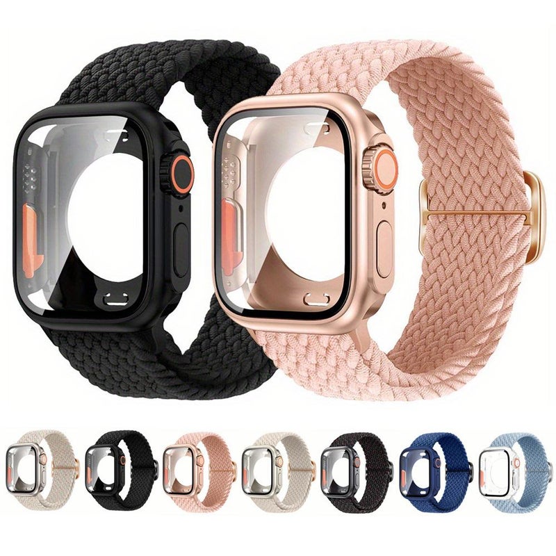 إيروريكس لساعة Apple Watch Series 10 مقاس 46 مم، سوار من النايلون بمشبك على شكل سلم مع غطاء من فيلم Ultra 49 مم من البولي كربونات (أسود لامع) - Image 2