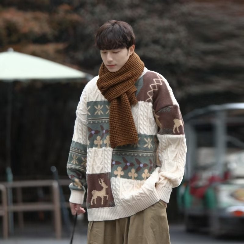 Winter Clothing Atmosphere Christmas Sweater Men'S And Women'S Fashion Brand Round Neck Loose Sweater Jacket Jacquard Vintage Thickened Knitted Sweater - Image 5