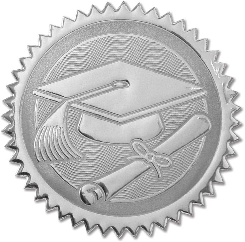 PaperDirect Embossed Graduation Cap and Diploma Silver Foil Certificate Seals, 2 Inch, Self Adhesive, 102 Count, Embossed Seals for Certificates, Achievement Award Stickers for School, Work, Diploma - Image 1