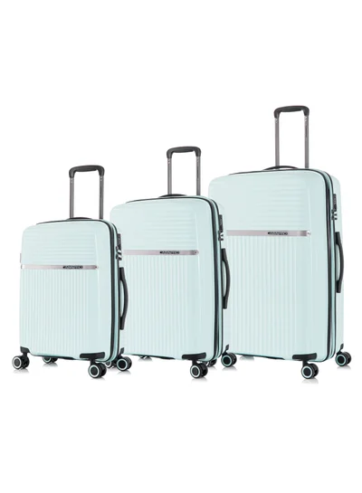 كابينبرو Light Weight PP Fashion Trolley Luggage Set of 3 Expandable Hard Case Suitcase with Safe Zipper and 4 Quite 360° Double Spinner Wheels CP002 Sapphire Mint