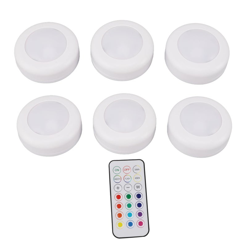 6PCS LED Puck Lights with Remote Control Dimmable Circular Lamp for Under Cabinet Closet Counter Lighting White - Image 1