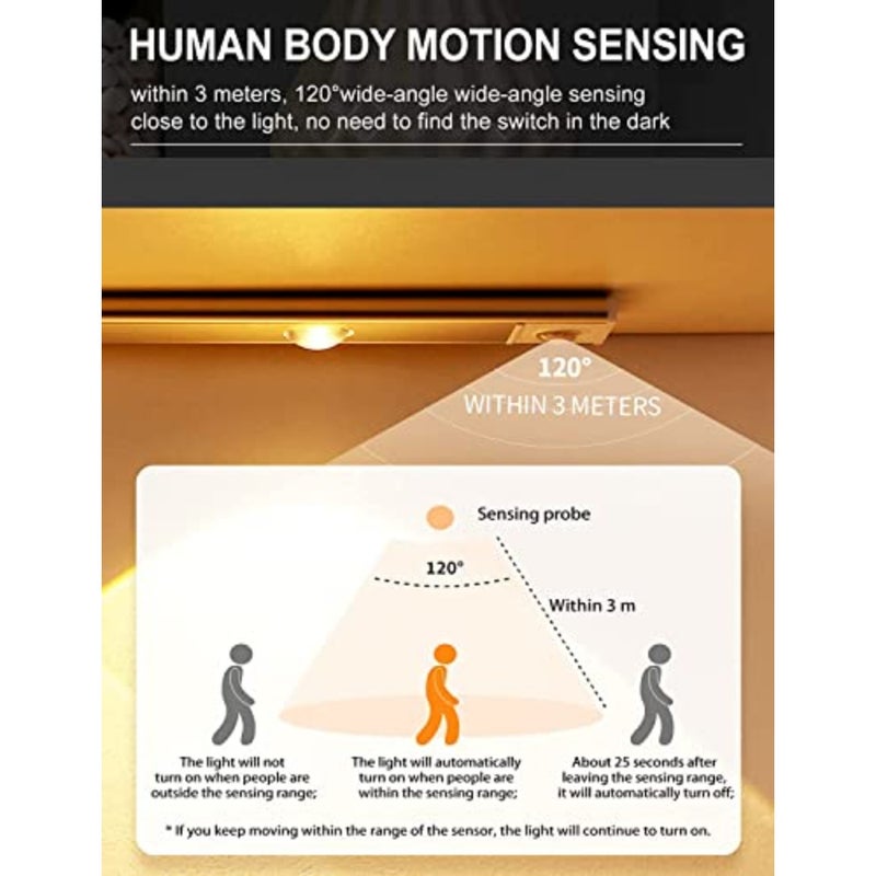 Under-Cabinet Lights, LED Under Cabinet Wireless Lights, Closet Lights with Motion Sensor, USB Rechargeable Cat's Eye Hill Corrugated Night Lights for Indoor Kitchen Closet Stairway 15.75in/40cm - Image 4