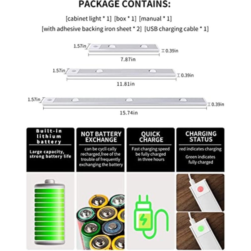 Under-Cabinet Lights, LED Under Cabinet Wireless Lights, Closet Lights with Motion Sensor, USB Rechargeable Cat's Eye Hill Corrugated Night Lights for Indoor Kitchen Closet Stairway 15.75in/40cm - Image 5
