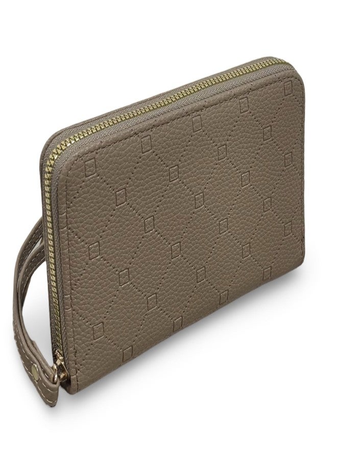 GLOSSY Women's/Girl's Zip-Around Wallet | Wrist Strap and Multiple Card Slots (Khaki) - Image 1