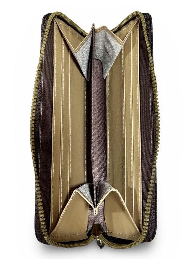 GLOSSY Women's/Girl's Zip-Around Wallet | Wrist Strap and Multiple Card Slots (Khaki) - Image 3
