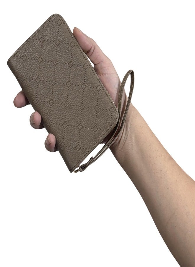 GLOSSY Women's/Girl's Zip-Around Wallet | Wrist Strap and Multiple Card Slots (Khaki) - Image 2