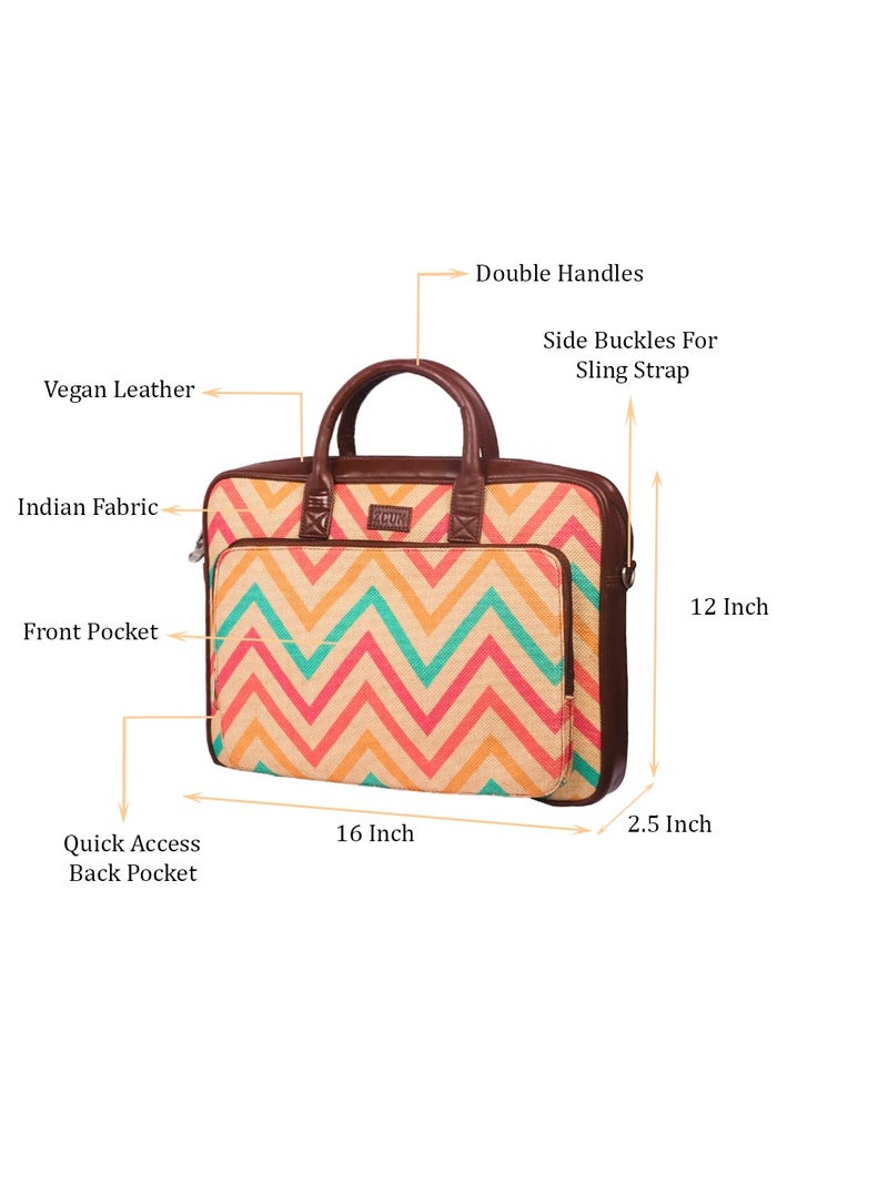 ZOUK Laptop Bag for Women - Handmade Bag for 15.6 inch Laptop, MacBook - Vegan Leather Office Bags with Detachable Shoulder Strap - Perfect Handbag for Ladies - WavBeach Print - Image 4