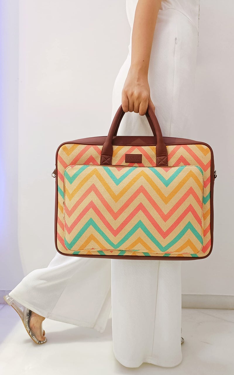 ZOUK Laptop Bag for Women - Handmade Bag for 15.6 inch Laptop, MacBook - Vegan Leather Office Bags with Detachable Shoulder Strap - Perfect Handbag for Ladies - WavBeach Print - Image 3