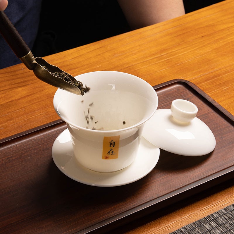 Sheep Fat Jade Kung Fu Tea Set Suit Home Living Room Light Luxury Tea Making Office High-Grade Dehua White Porcelain Cover Bowl Tea Cup - Image 4