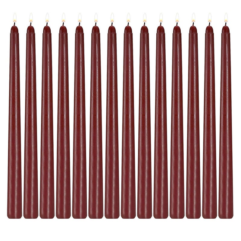 Howemon 14 Pack Dark Red Taper Candles 12 Inch Tall 34 Inch Thick Burn 10 Hours Burgundy