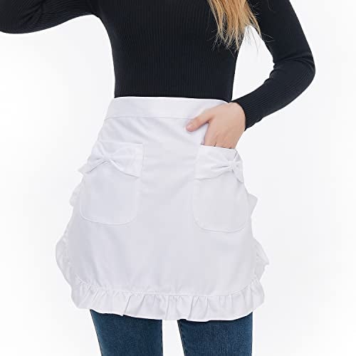 Love Potato Waist Apron with Pockets, Fashion Kitchen Cooking Restaurant Bistro Half Aprons for Girl Woman (White) - Image 3