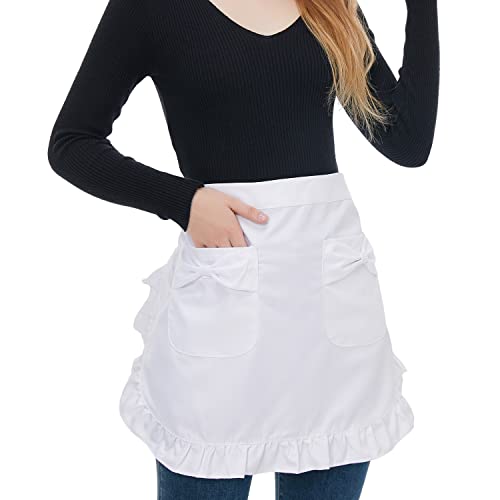 Love Potato Waist Apron with Pockets, Fashion Kitchen Cooking Restaurant Bistro Half Aprons for Girl Woman (White) - Image 1